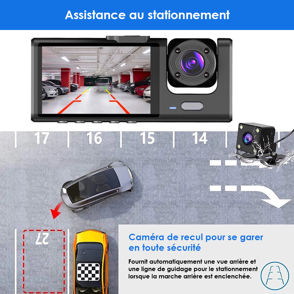 Double Caméra embarquée Avant/Arrière Full HD & Caméra de Recul pour Voiture