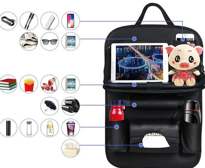 Organisateur de siège de voiture avec plateau pliable en cuir