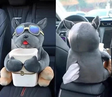 Peluche Chien 2 en 1 Boite à mouchoir et Poubelle pour Accoudoir de Voiture