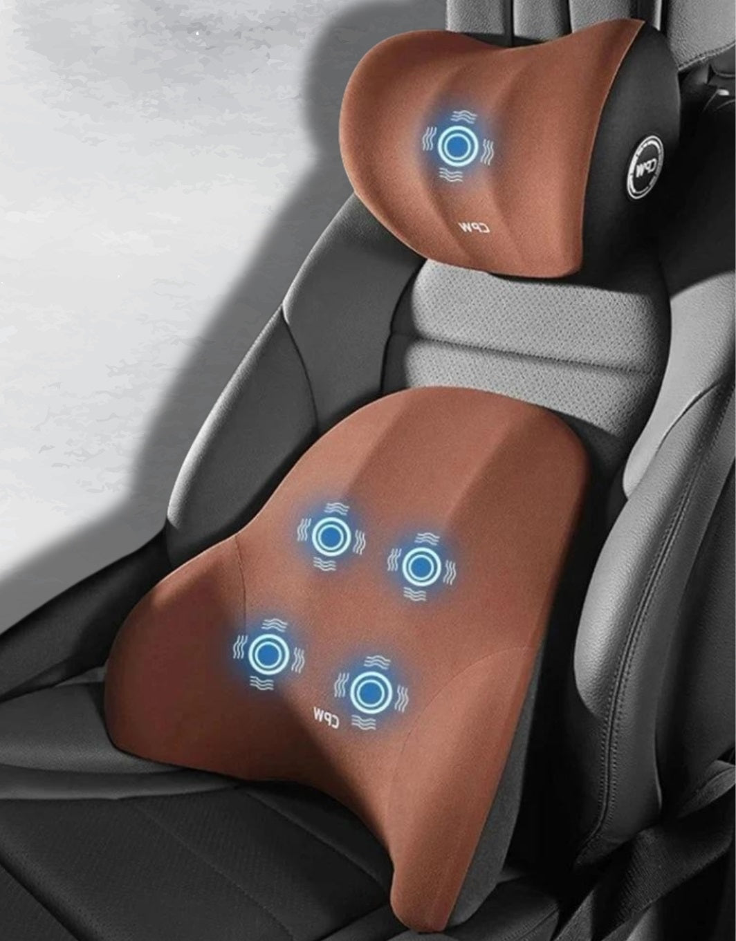 Coussin Lombaire et Appuie-tête avec Vibrations Électrique Massage pour Voiture