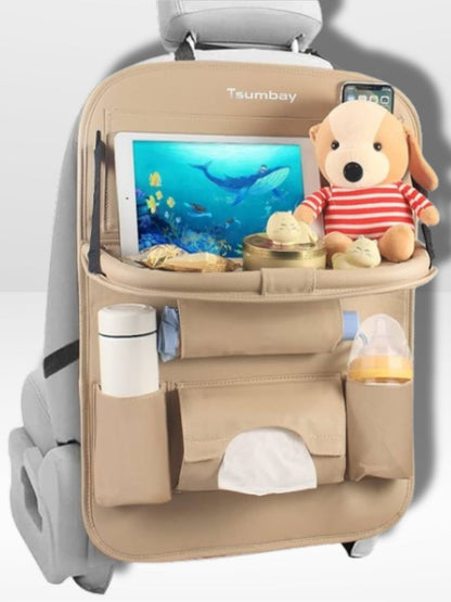 Organisateur de siège de voiture avec plateau pliable en cuir