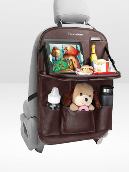 Organisateur de siège de voiture avec plateau pliable en cuir