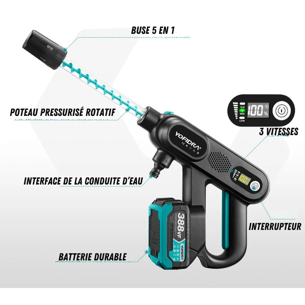 Nettoyeur haute pression sans fil puissant – 220 Bars 5 en 1 | PowerJet®
