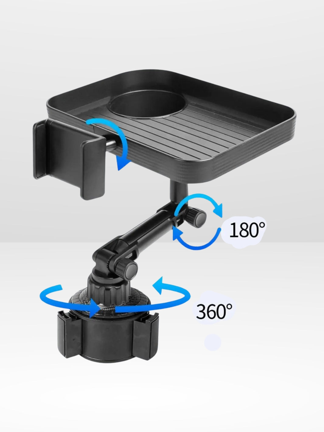 Plateau de voiture rotative à 360° avec support de téléphone et porte-gobelet intégrés